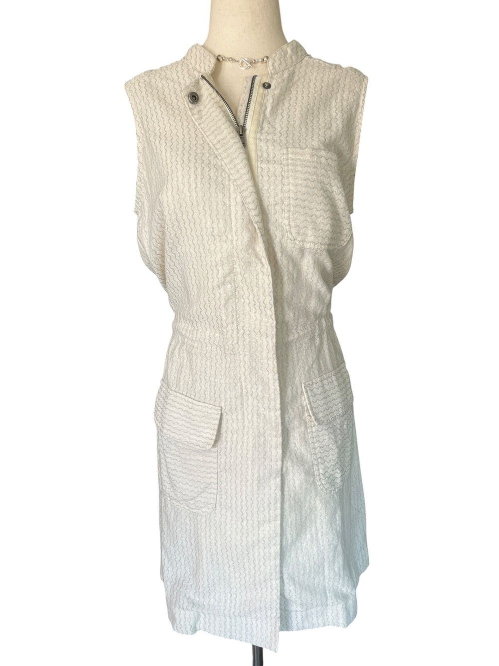 Mystree Women's Cream Zip Front Utility Cotton Dress